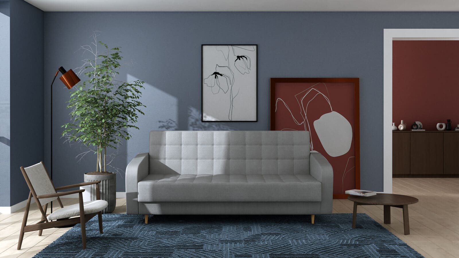 Τριθέσιος Καναπές Κρεβάτι Adria σε γκρι χρώμα