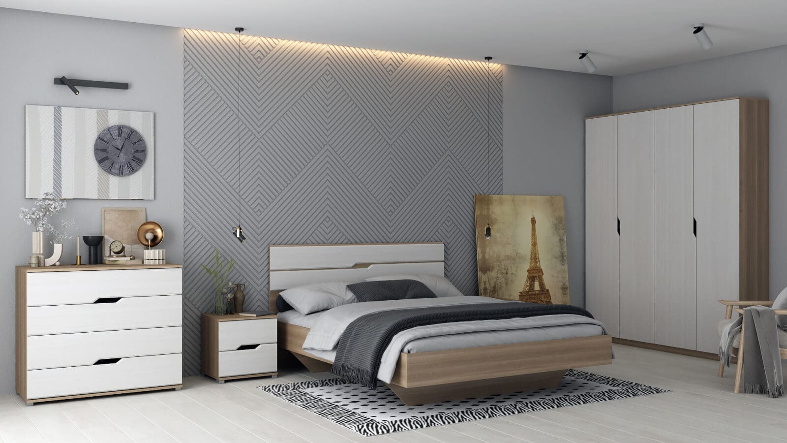 Κρεβάτι υπερδιπλό ξύλινο Sonoma-Λευκό με ορθοπεδικό τελάρο